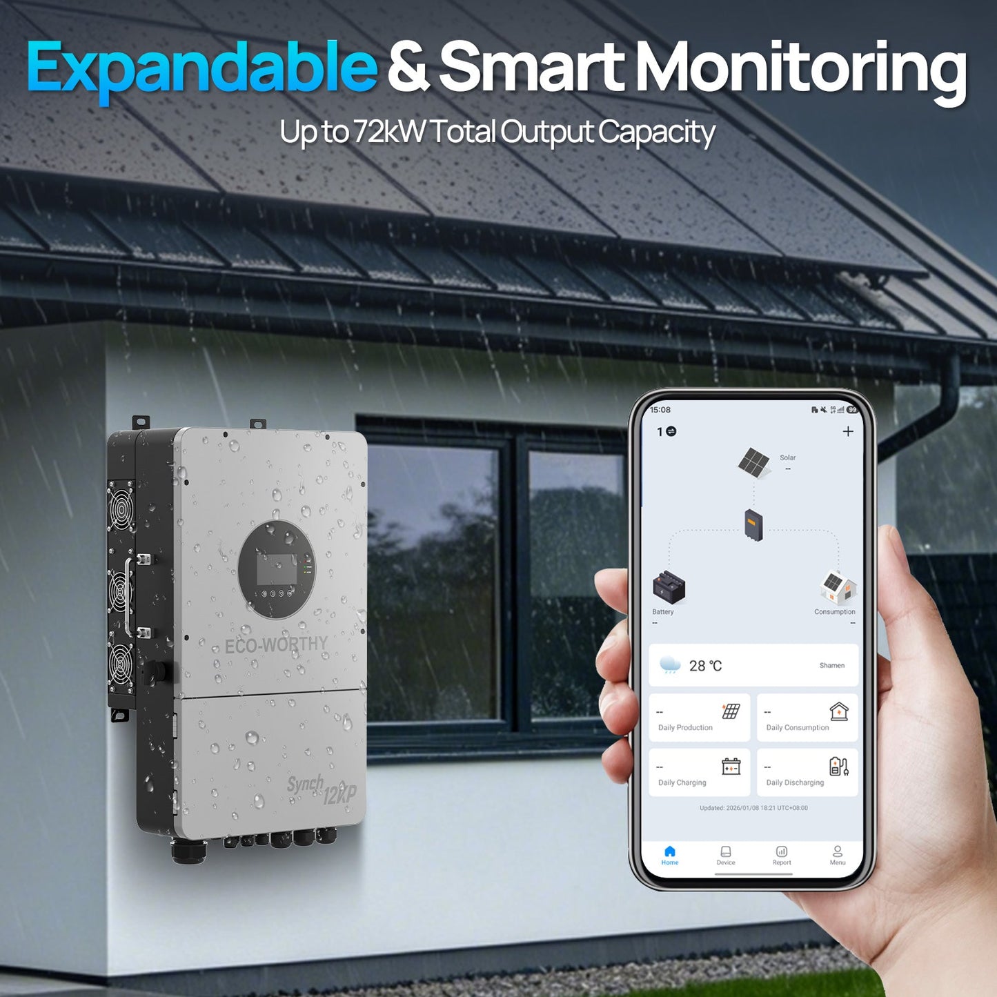 Eco-Worthy Synch 12KP Split-Phase Solar Hybrid Inverter | 48Vdc to 120Vac/240Vac | 13200W@550V PV Input - charge inverter - ECO-WORTHY