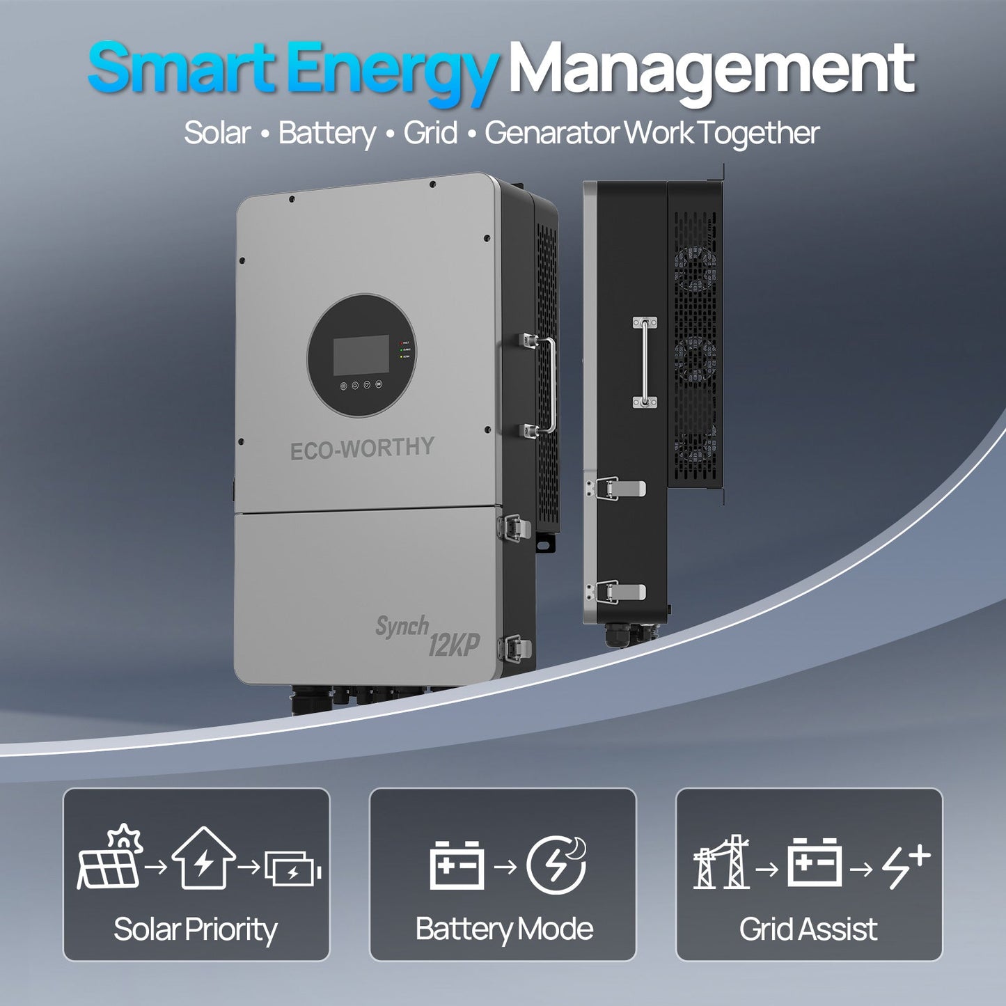 Eco-Worthy Synch 12KP Split-Phase Solar Hybrid Inverter | 48Vdc to 120Vac/240Vac | 13200W@550V PV Input - charge inverter - ECO-WORTHY