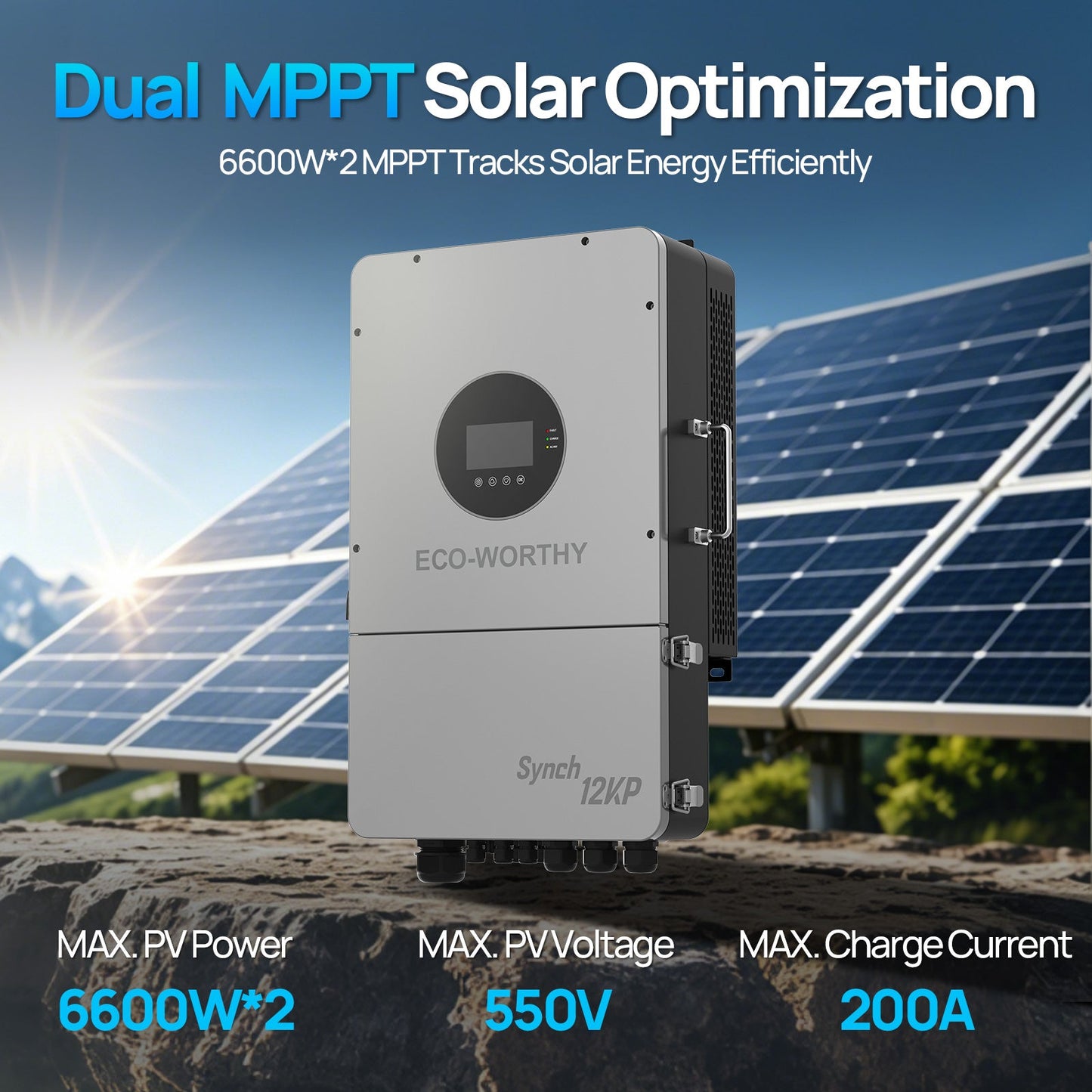 Eco-Worthy Synch 12KP Split-Phase Solar Hybrid Inverter | 48Vdc to 120Vac/240Vac | 13200W@550V PV Input - charge inverter - ECO-WORTHY