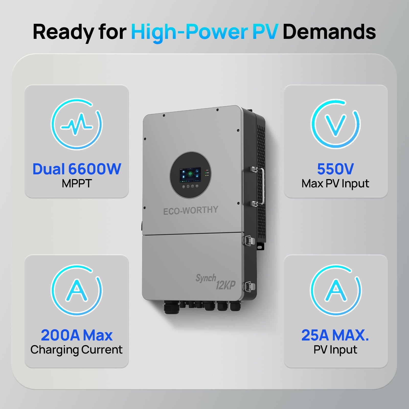 Eco-Worthy Synch 12KP Split-Phase Solar Hybrid Inverter | 48Vdc to 120Vac/240Vac | 13200W@550V PV Input - charge inverter - ECO-WORTHY