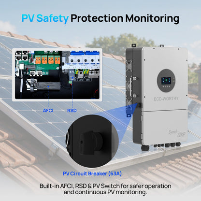 Eco-Worthy Synch 12KP Split-Phase Solar Hybrid Inverter | 48Vdc to 120Vac/240Vac | 13200W@550V PV Input - charge inverter - ECO-WORTHY