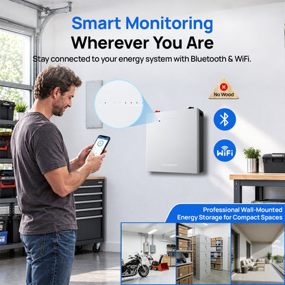 ECO-WORTHY WALLBANK S100 48V 100AH Wall-Mount Lithium Battery| Bluetooth & WiFi | 10 Years Warranty - lithium battery - ECO-WORTHY