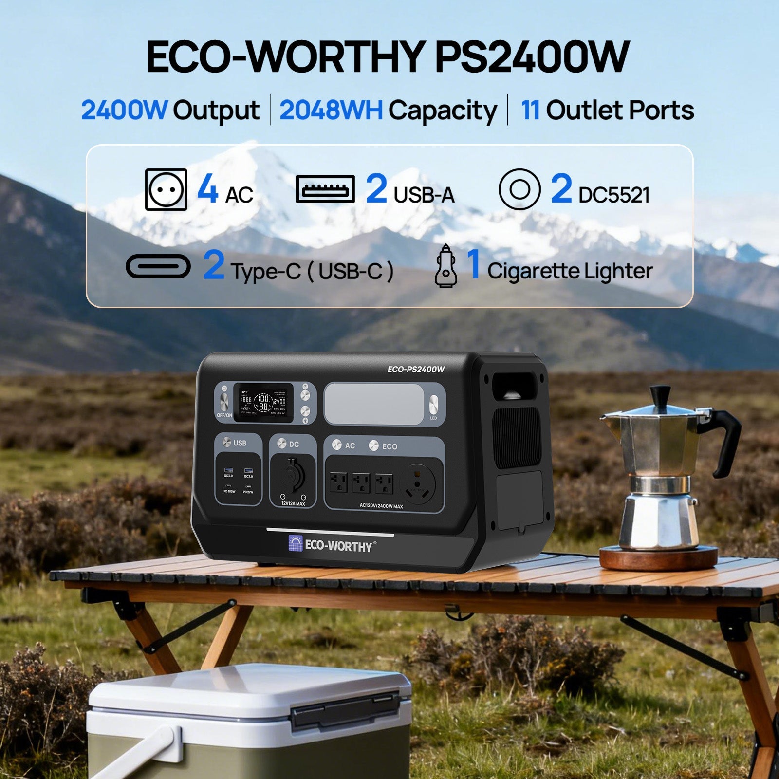 EcoWorthy 2400W Portable Power Station with 2048Wh Lithium Battery - ECO - WORTHY