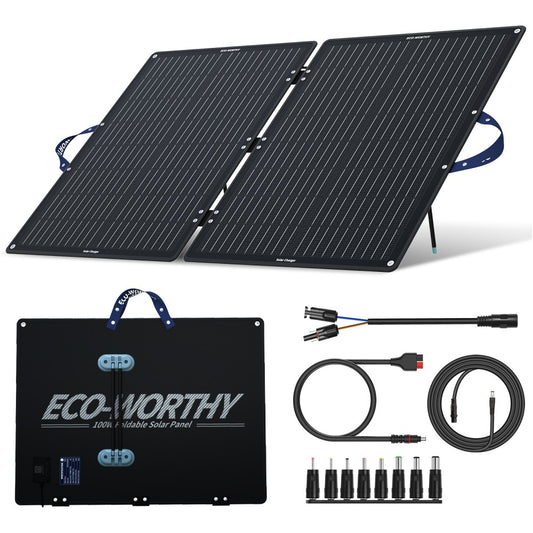  ECO-WORTHY Estación de energía portátil, generador solar con  panel solar de 18 W, linternas, lámparas de campamento con batería, salidas  USB CC, para acampar al aire libre, fuente de alimentación de