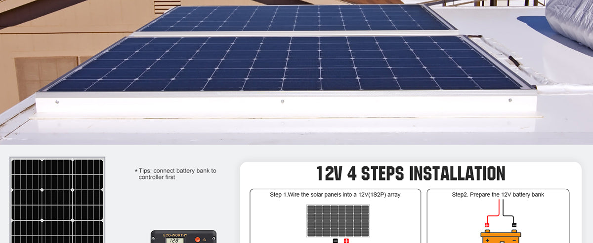 ECO-WORTHY 120W 12V Solarpanel Kit 0,5 kWh/Tag: 120W Monokristallines  Solarmodul + 50Ah LiFePO4