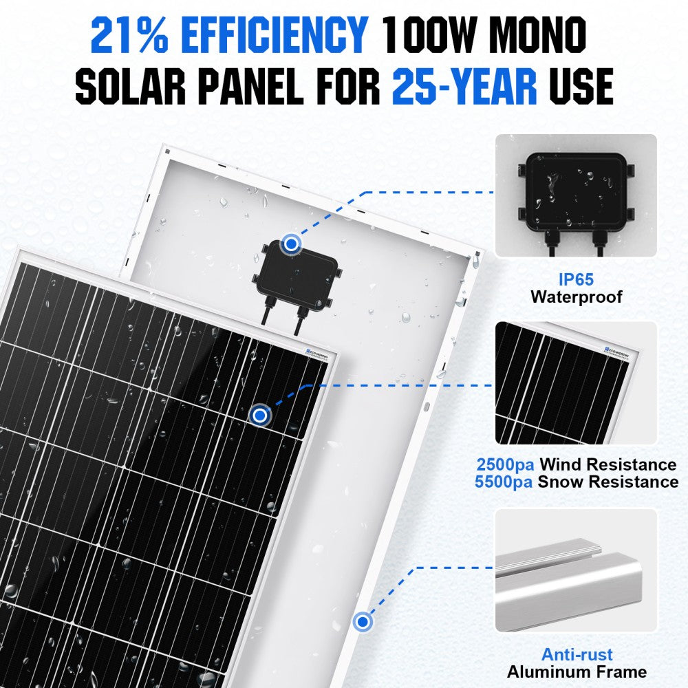 ECO-WORTHY 100W 200W 400W 1000W Watt Monocrystalline Solar Panel PV 12V  Home RV