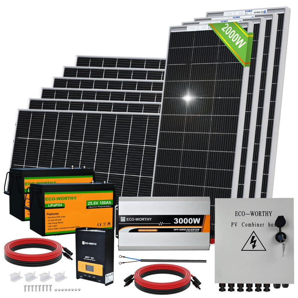 2340W 48V 12-195W Panel Off Grid Solar Panel Kits with 4.8kWh Lithium  Battery