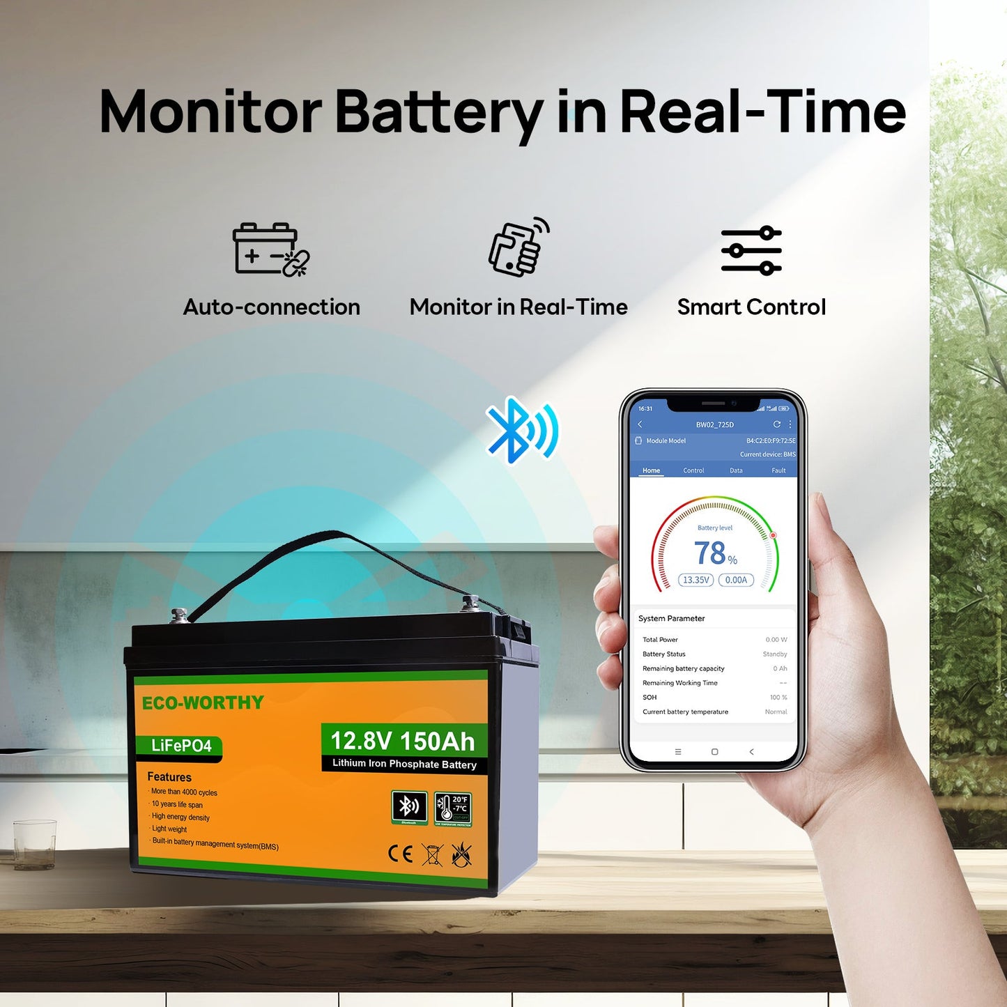 LiFePO4 12V 150Ah Lithium Iron Phosphate Battery With Bluetooth And Low - temperature Protection - lithium battery - ECO - WORTHY