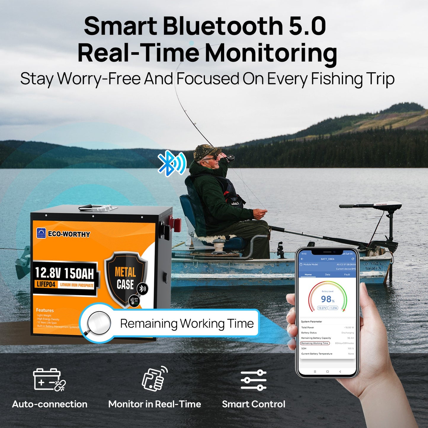LiFePO4 12V 150Ah Metal Shell Lithium Iron Phosphate Battery With Bluetooth And Low-temperature Protection - lithium battery - ECO-WORTHY