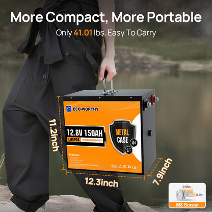 LiFePO4 12V 150Ah Metal Shell Lithium Iron Phosphate Battery With Bluetooth And Low-temperature Protection - lithium battery - ECO-WORTHY