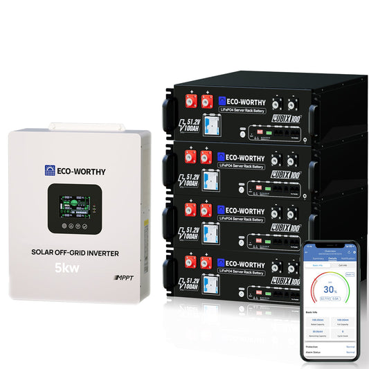 Off Grid Home Power Bundle | 5kW Inverter with 48V 100AH Server Rack Battery | 20.48kWh - ECO - WORTHY