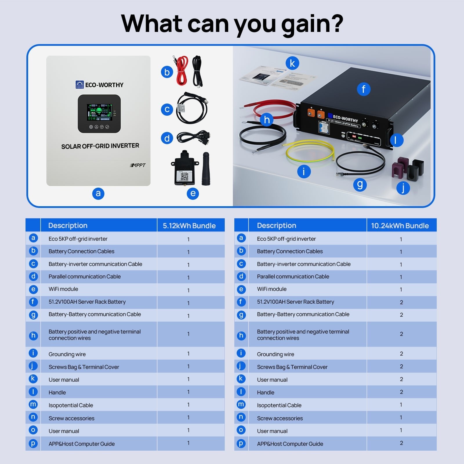 Off Grid Home Power Bundle | 5kW Inverter with 48V 100AH Server Rack Battery - ECO - WORTHY