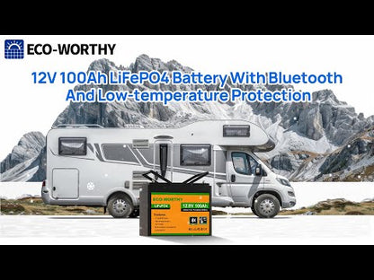 Upgraded LiFePO4 12V 100Ah Lithium Battery with Bluetooth and Low-Temp Protection