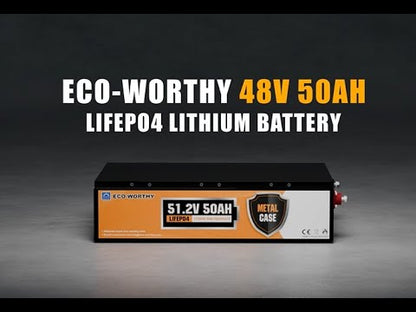 48V 50Ah Stackable Metal Case LiFePO4 Battery For Lawn Mower, Golf Cart, Solar Off-Grid