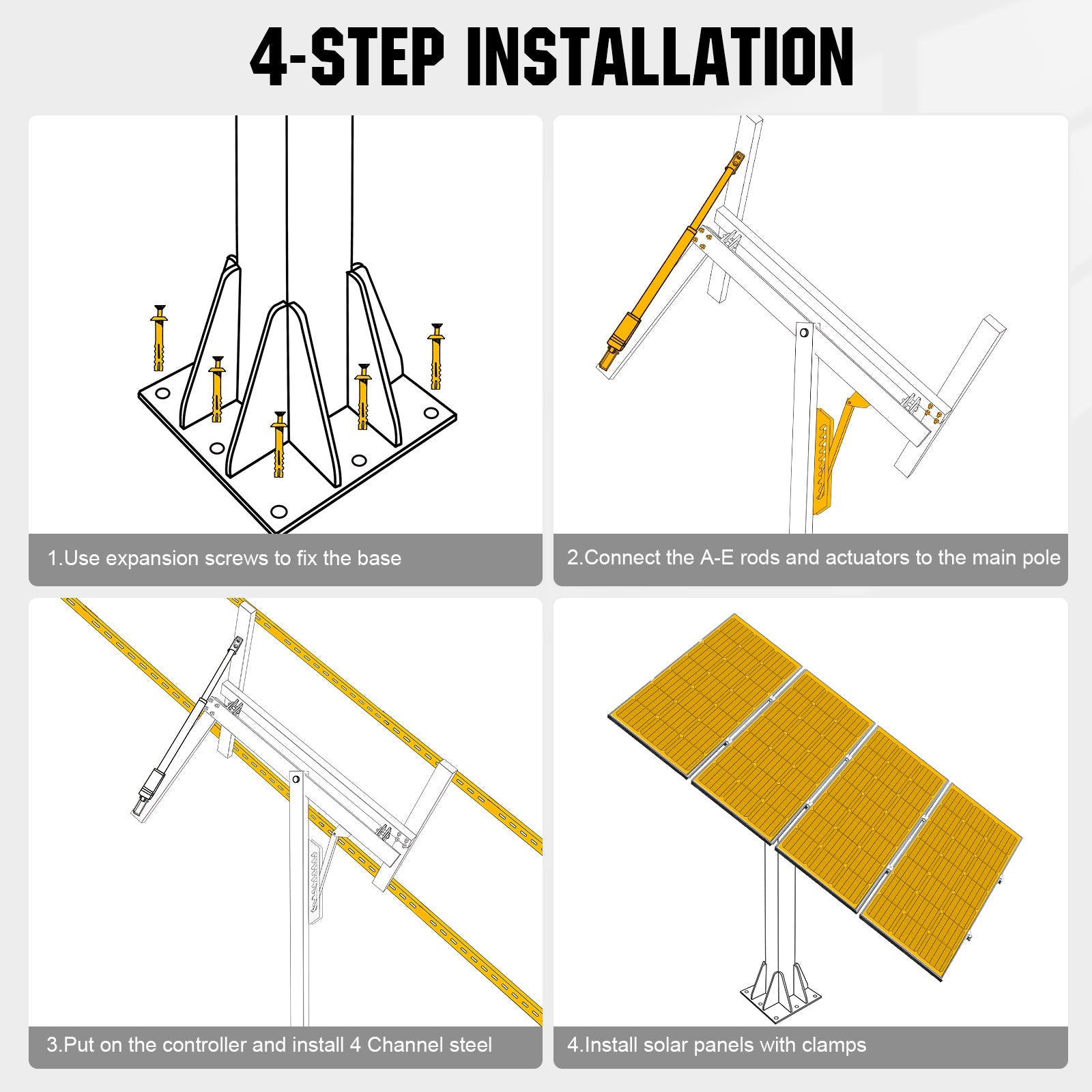 Single Axis Solar Tracker System - Mounting brackets - ECO - WORTHY