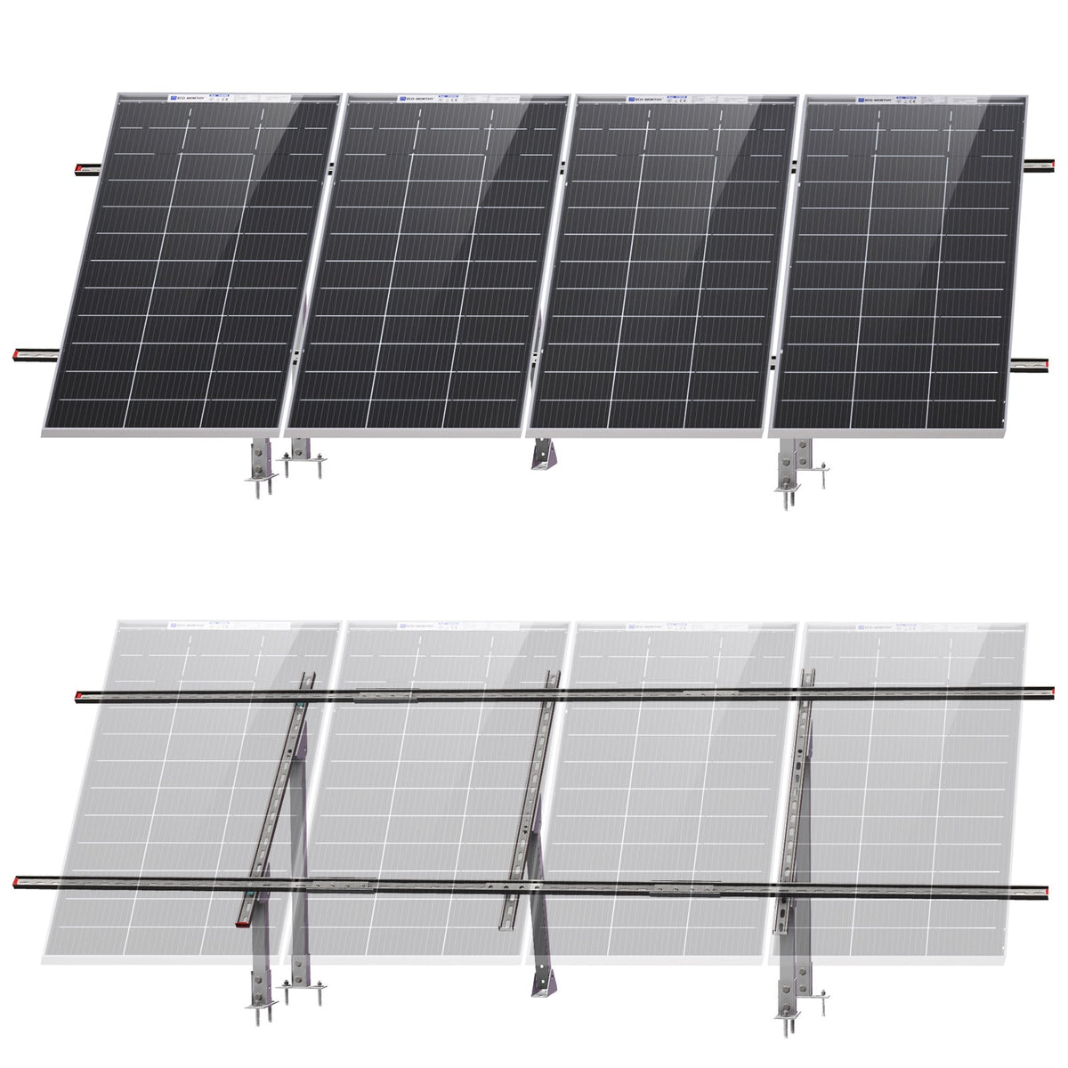 Upgraded Adjustable Multi - Piece Solar Panel Mounting Brackets for 1 - 4 Pieces of 200W 300W 400W Solar Panels - Mounting brackets - ECO - WORTHY