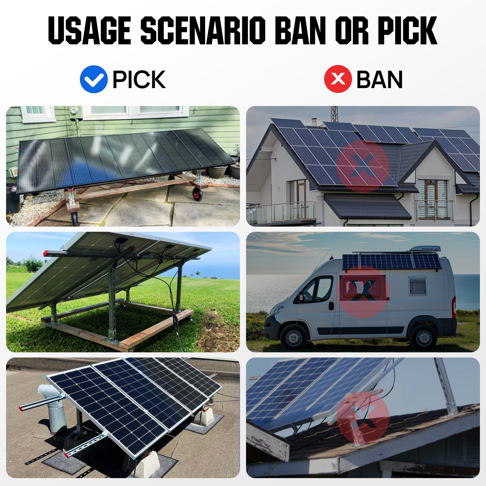 Upgraded Adjustable Multi - Piece Solar Panel Mounting Brackets for 1 - 4 Pieces of 200W 300W 400W Solar Panels - Mounting brackets - ECO - WORTHY