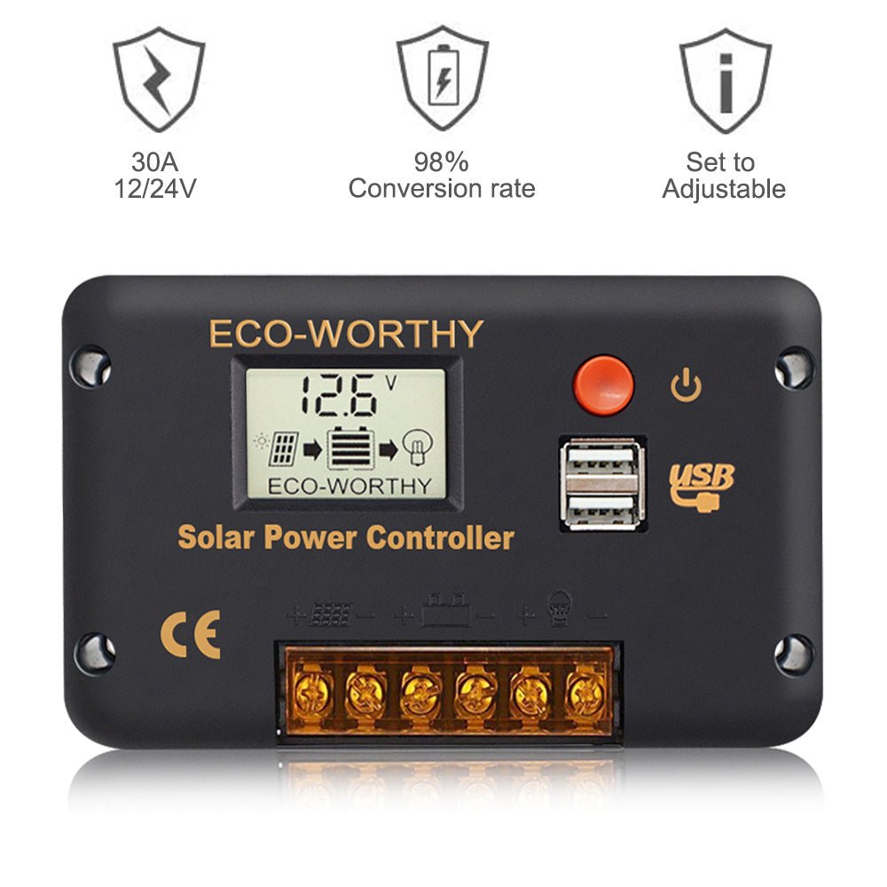 thumbnail image 2 of 10A/20A/30A 12V/24V PWM Solar Charge Controller – LCD Display + USB Port 2 of 4