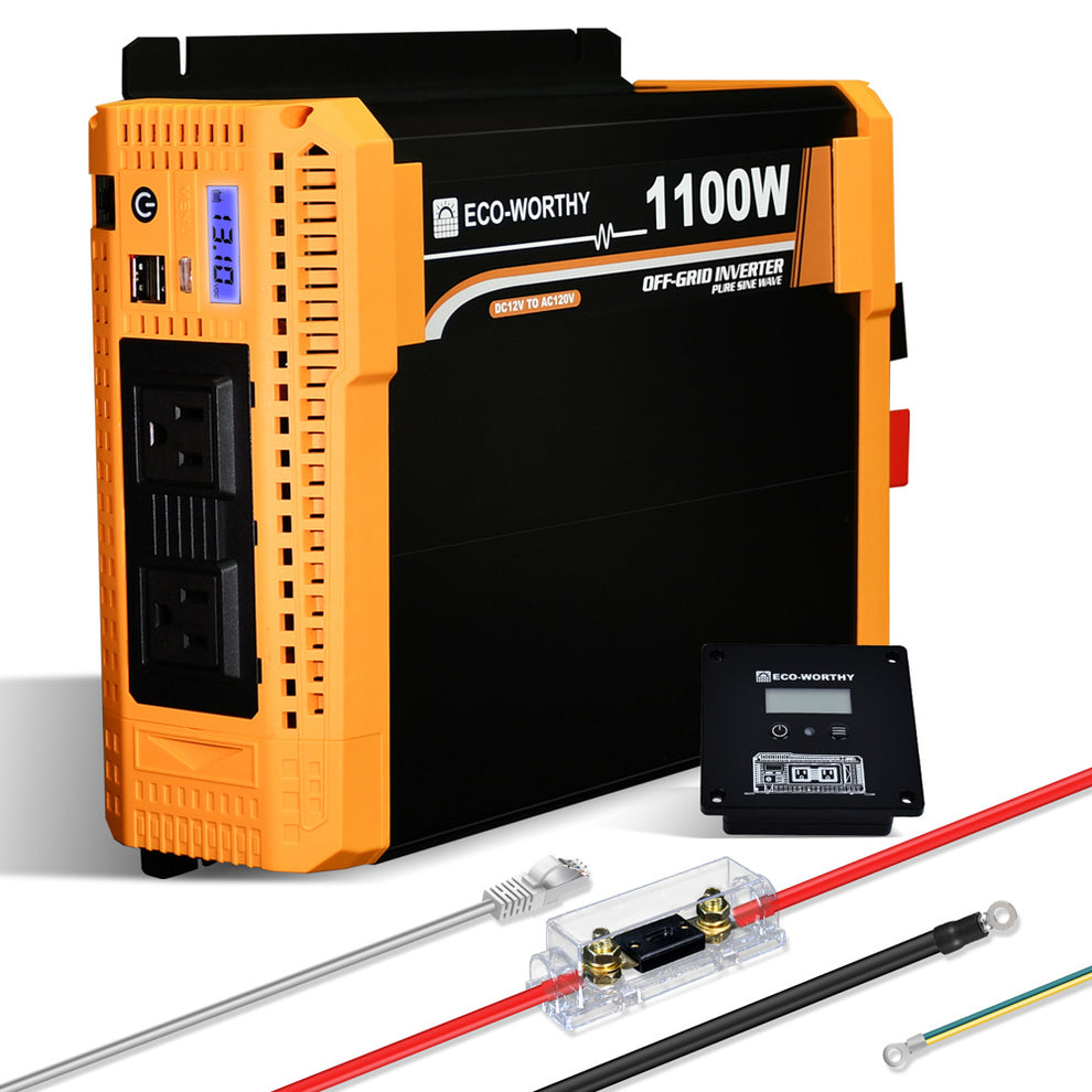 1100W Off Grid Pure Sine Wave Inverter 12V to 110V ECOWORTHY