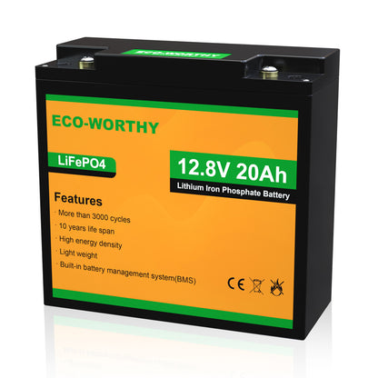 Eco-Worthy LifePO4 12.8V 20Ah Lithium Iron Phosphate Battery