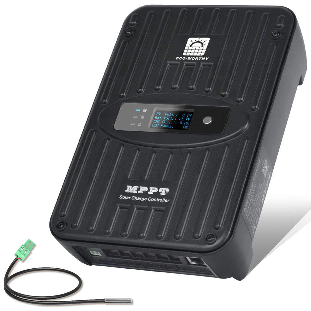 ECO-WORTHY 40A MPPT Solar Charge Controller 12V/24V DC Input & Digital OLED  Display & Temp Sensor & Negative Ground, 99% Charging Efficiency Solar