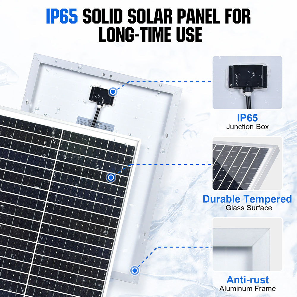 ECO-WORTHY - Panel solar monocristalino impermeable de 25 W 12 V para  cargar batería de RV, lancha, remolque, auto, cuatrimoto, para luz o carga  de