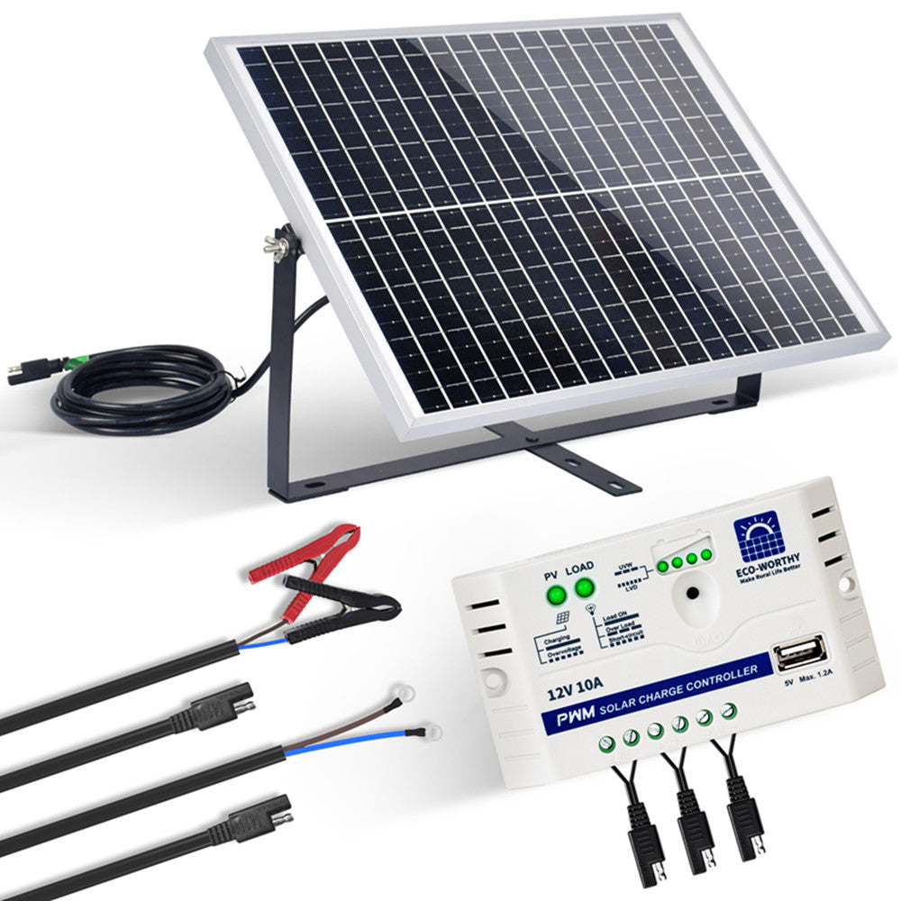 Eco-worthy 10 Watt 12V Solar Panel Trickle Charge Battery Charger Kit  Maintainer 0.58 Amps 