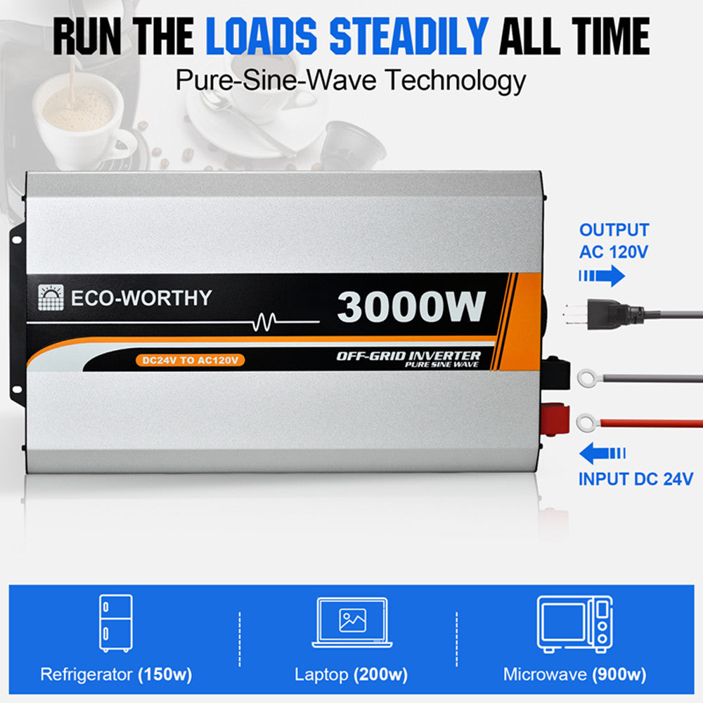 ECO-WORTHY 600W Pure Sine Wave Inverter - AC Output, USB Output Port, LED  Indicator, Dual Cooling Fans and Remote Display. Perfect for RV, Cottage