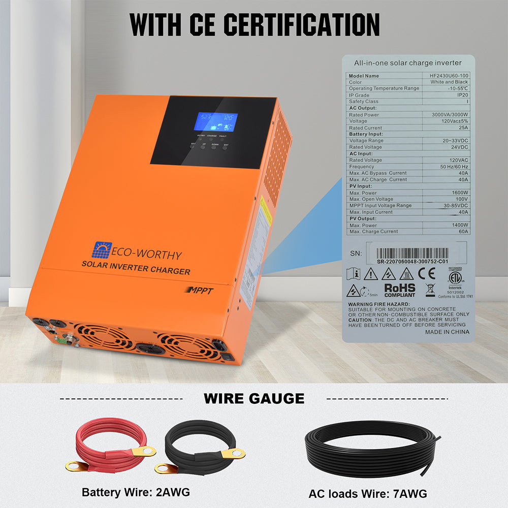 All-In-One Inverter Built in 3000W 24V Pure Sine Wave Inverter & 80A Controller for Off Grid System