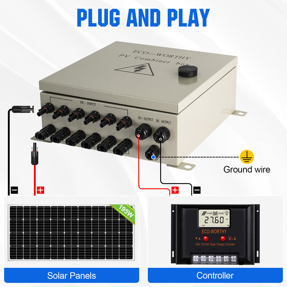 6 String PV Combiner Box with Lightning Arrester & 10A Rated
